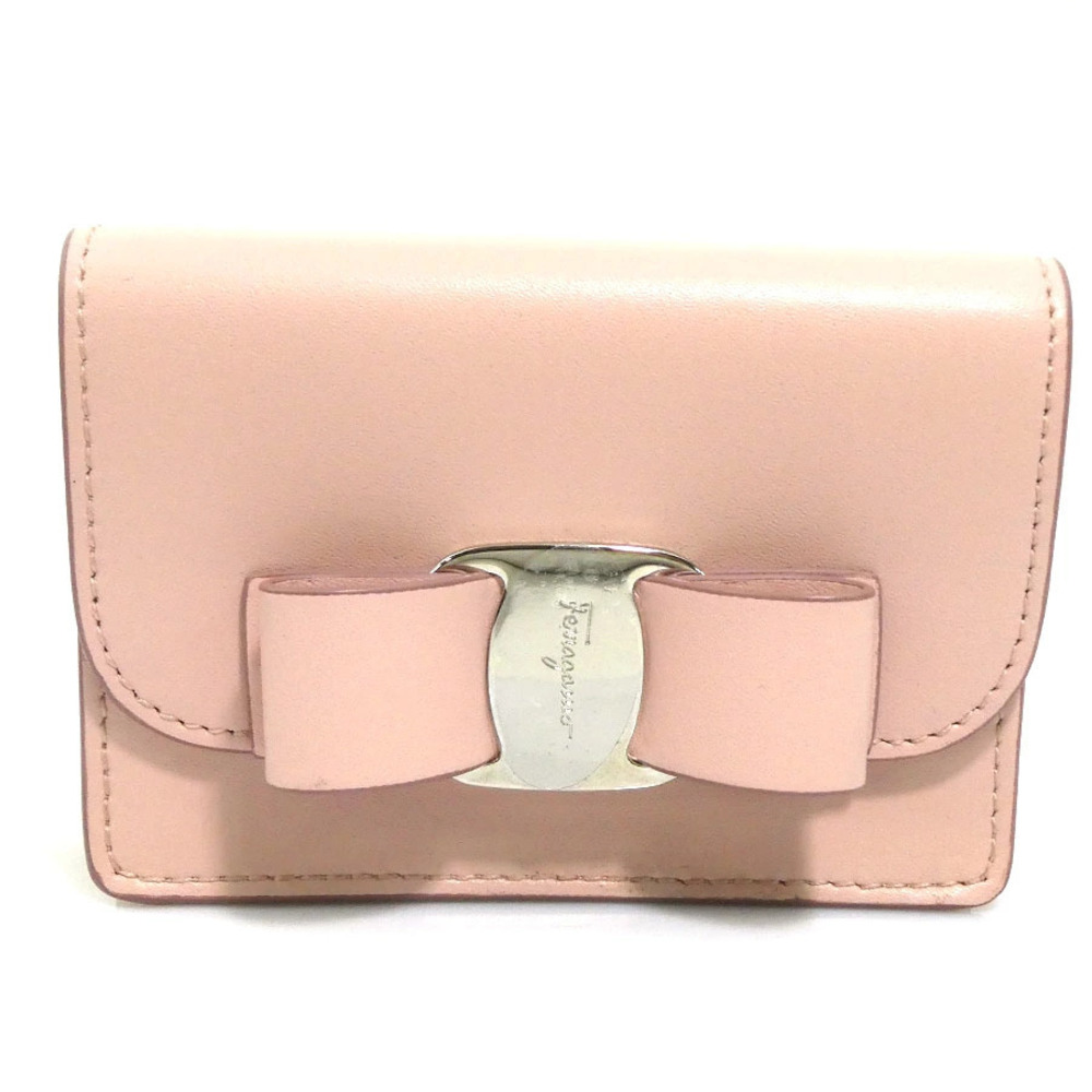Salvatore Ferragamo coin case Wallet Vara ribbon leather pink